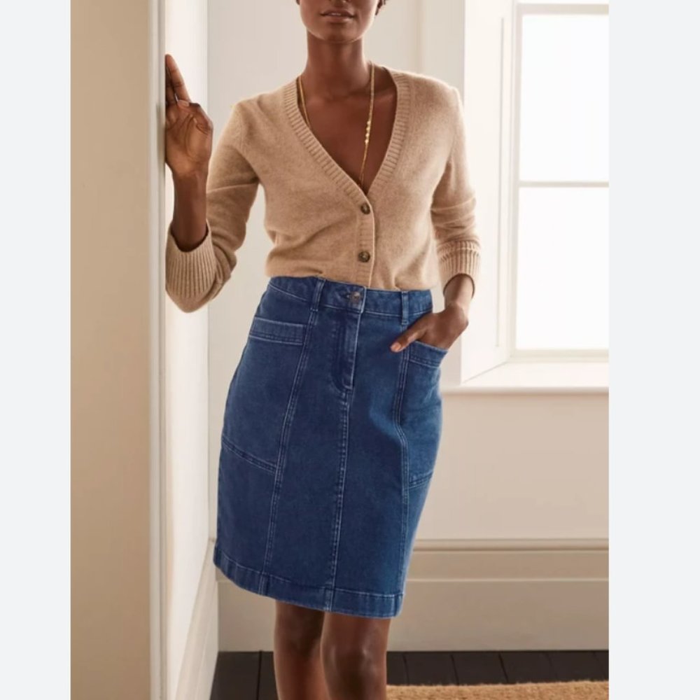 Boden Blue Abingdon Skirt Utility Mini Stretchy Denim Jean size US 12 Regular